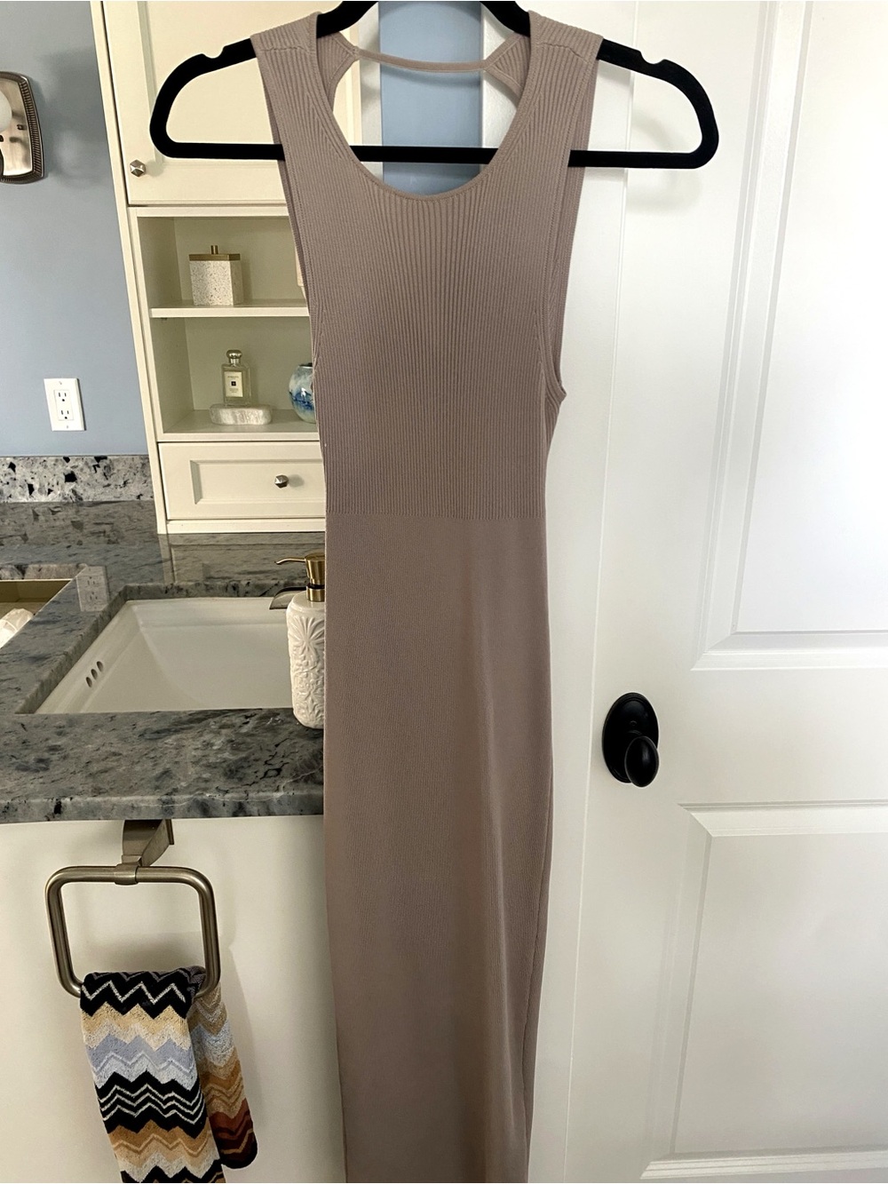 Madison The Label Sleeveless Ribbed Midi Dress in Taupe